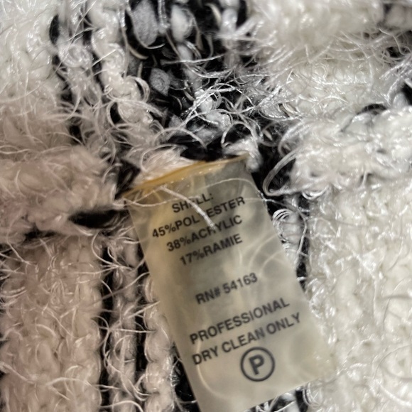 Calvin Klein black white striped eyelash fuzzy knit cropped open cardigan large - Picture 12 of 12